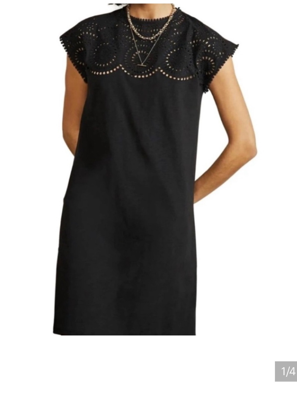 NWT Boden Black Eyelet Cutout Cotton Cap Sleeve T-shirt Dress Size 6